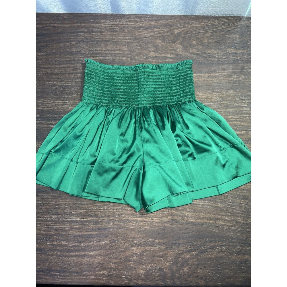 Natural Life Green Smocked Silky Satin High Rise Shorts Women s Size Small